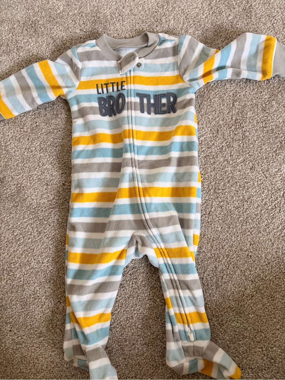 Carter’s Striped 'Little Brother' Footed One-Piece - Yellow, Gray & Blue